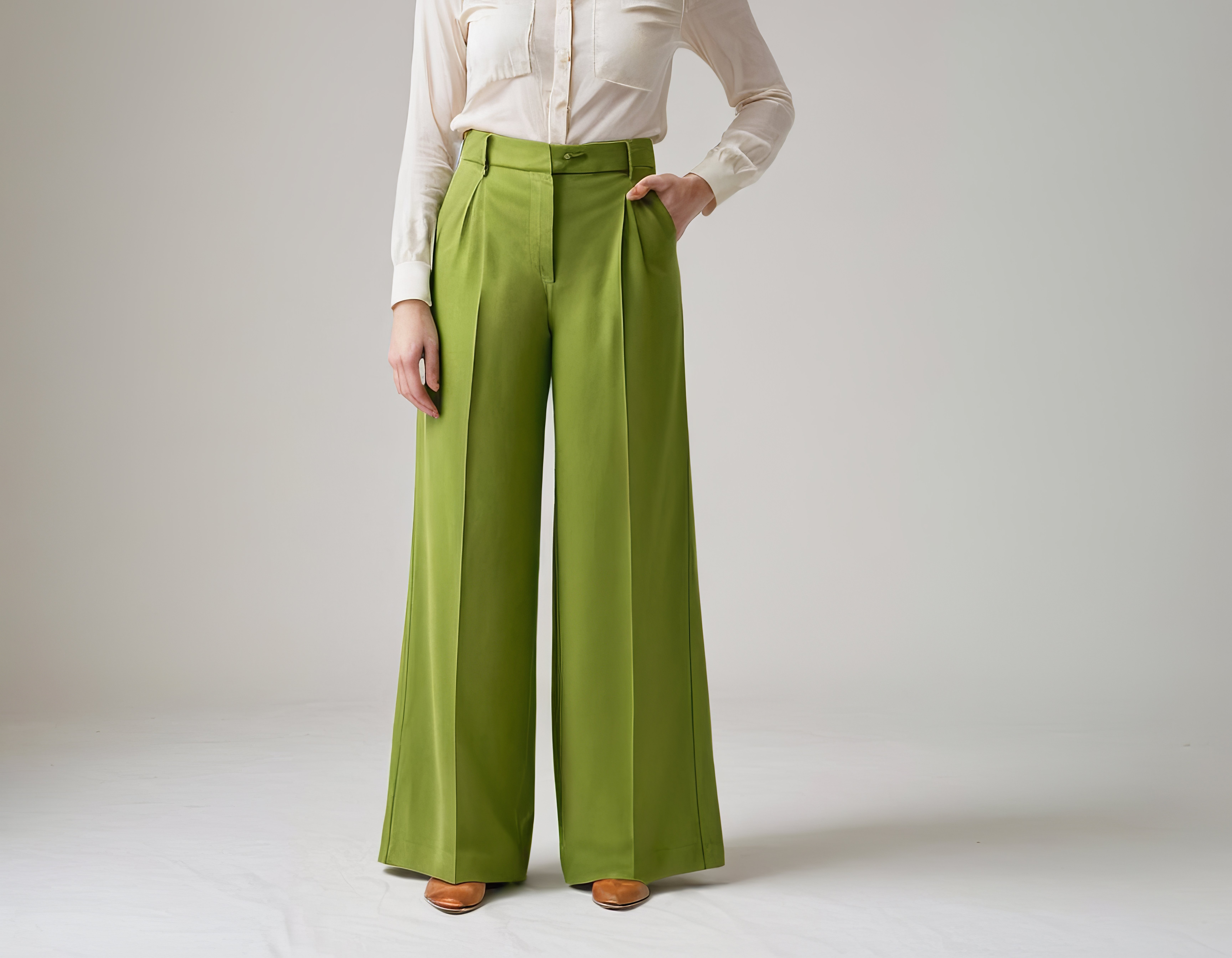 mujer-de-moda-con-blusa-blanca-y-pantalones-de-piernas-anchas-verdes-vibrantes-que-desprenden-confianza-y-estilo
